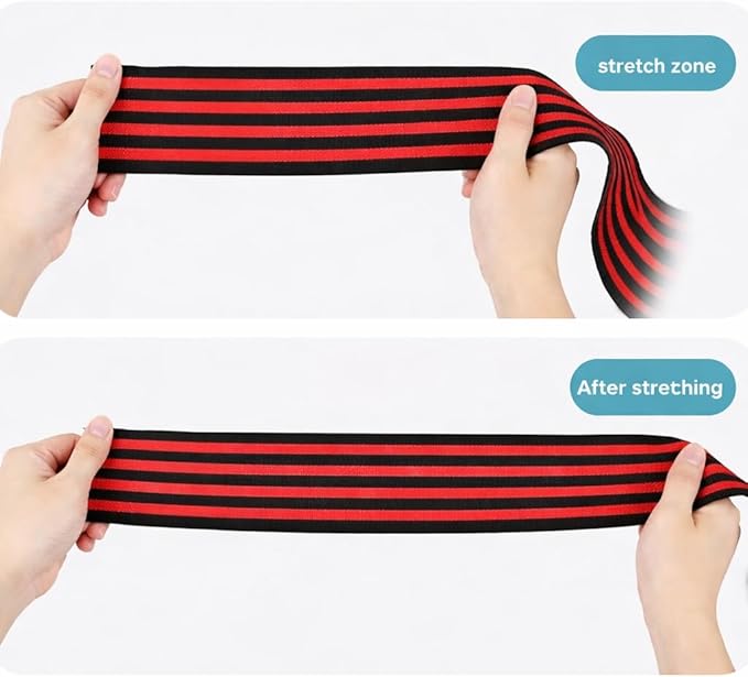 Knee Wraps for Weightlifting Bodybuilding Deadlifting and Squats, Black and Red Striped, 72 Inches Length, Gym Fitness Workout Support, Pair