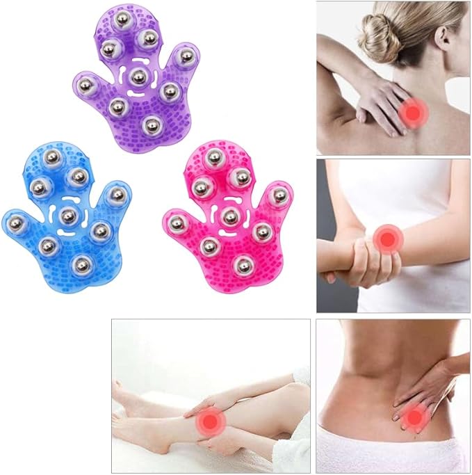 Roller Ball Body Massage Glove Anti-Cellulite Muscle Pain Relief Relax Massager for Neck Back Shoulder Buttocks Face Lift Tools (Pink)