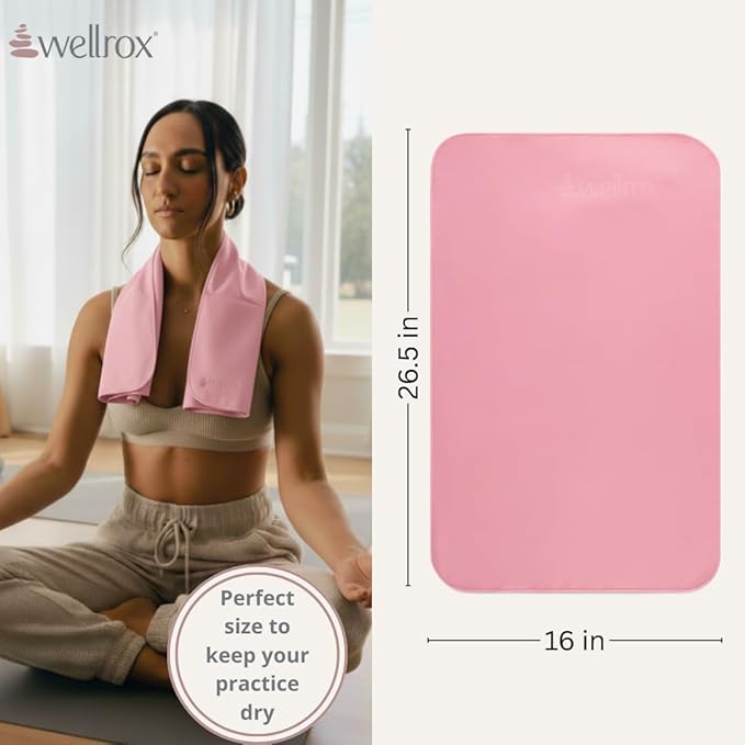 Wellrox Microfiber Hand Towel- Absorbent Sweat Towels, Workout Towels for Women- Yoga Mat Towel for Pilates, Hot Yoga, Gym Workouts (2 Pack, Pink)
