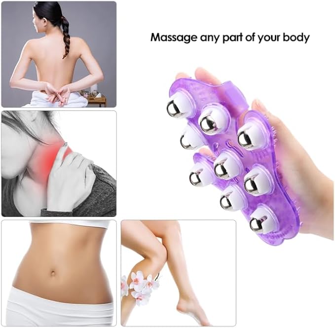 Hand-Shaped Massage Ball Gloves, Featuring 9 * 360° Rotating Metal Balls That fit The Natural Curvature of The Palm, are Suitable for Full-Body Care and can Relieve Fatigue. (Purple)
