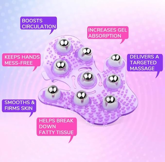 Hand-Shaped Massage Ball Gloves, Featuring 9 * 360° Rotating Metal Balls That fit The Natural Curvature of The Palm, are Suitable for Full-Body Care and can Relieve Fatigue. (Purple)
