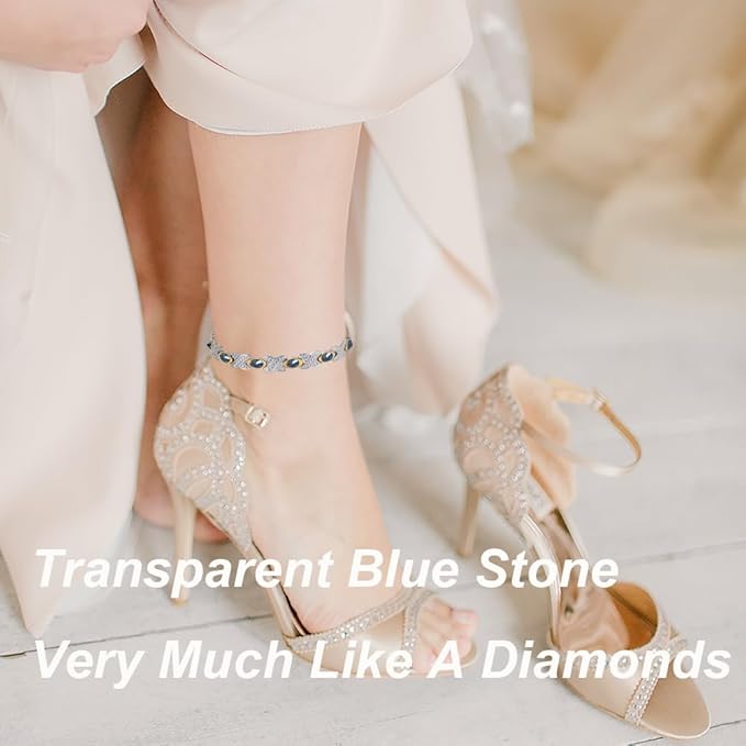 Magnetic Ankle Bracelets for Women, Stainless Steel Magnetic Anklet with Blue Stones, Fashion Jewelry Present (0137SGD)