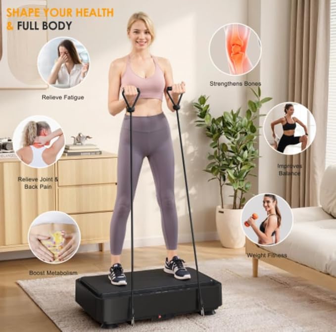Vibration Plate Machine with Resistance Bands - 99 Speed Levels, 450LBS Capacity, Remote Control , Full Body Workout for Weight Loss & Lymphatic Drainage