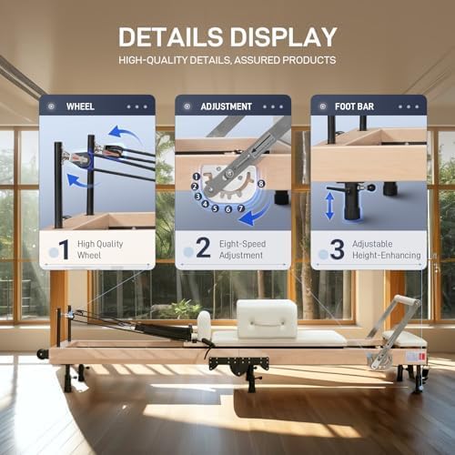 Foldable Pilates Reformer & Equipment - Pilates Reformer Workout Machine for Home Gym with Reformer Accessories, Reformer Box, Padded Jump Board - Up to 300 lbs Weight Capacity
