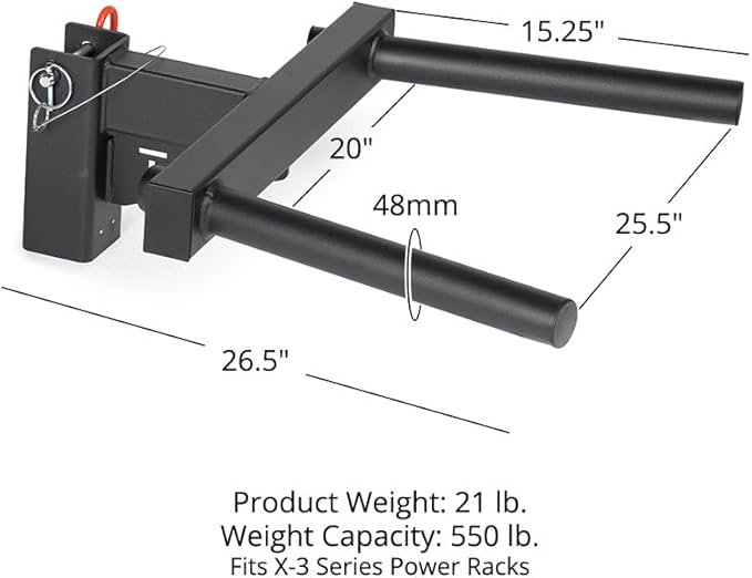 Titan Fitness Y-Dip Bar Fits X-3 Series Power Racks, Rack Mounted Dip Attachment, 550 LB Capacity, Dip Bar Station for Tricep Dips, Bodyweight Training, Calisthenics, Squat Rack