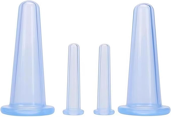 4 Pcs Face Cupping Set, Facial Cupping Set for Face and Eye Massage, Silicone Massage Vacuum Anti Aging Beauty Tool Facial Eye Care (2 Small + 2 Large) (Blue)
