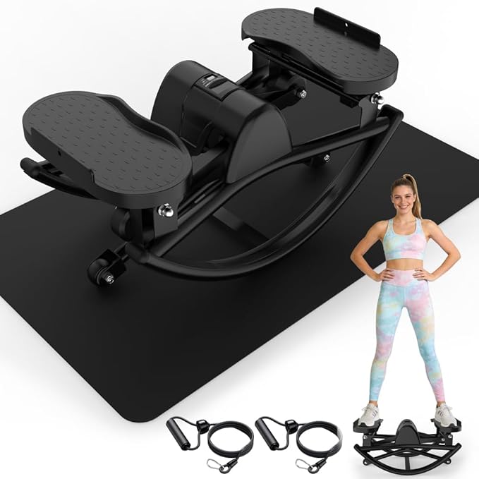 Rocking Stepper,Rock Stepper Side to Side,Step Rocker Machine with Resistance Bands & Anti-Slip Mat and LCD Monitor, Professional Mini Steppers for Exercise at Home