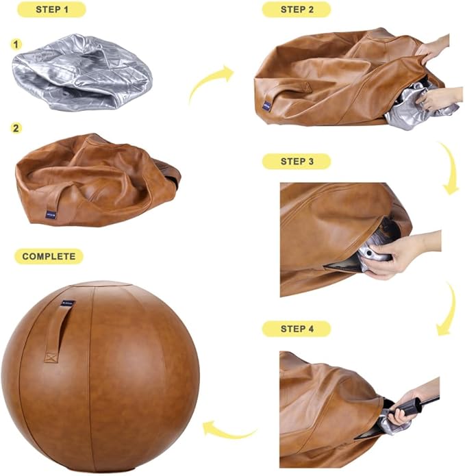LifeSpan Fitness Yoga Exercise Ball Chair - Fitness Ball for Workout, Birthing Ball for Pregnancy, Exercise Ball Chair for Office, Balance Ball Chair (Caramel Leather, 30 Inch)
