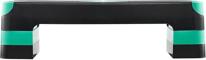 Aerobic Exercise Step Platform, 28-Inch Workout Aerobic Stepper, Height Adjustable Fitness Training Step Deck Trainer with 4 Risers, Non-Slip Surface Bench for Home Gym Cardio Strength, Green