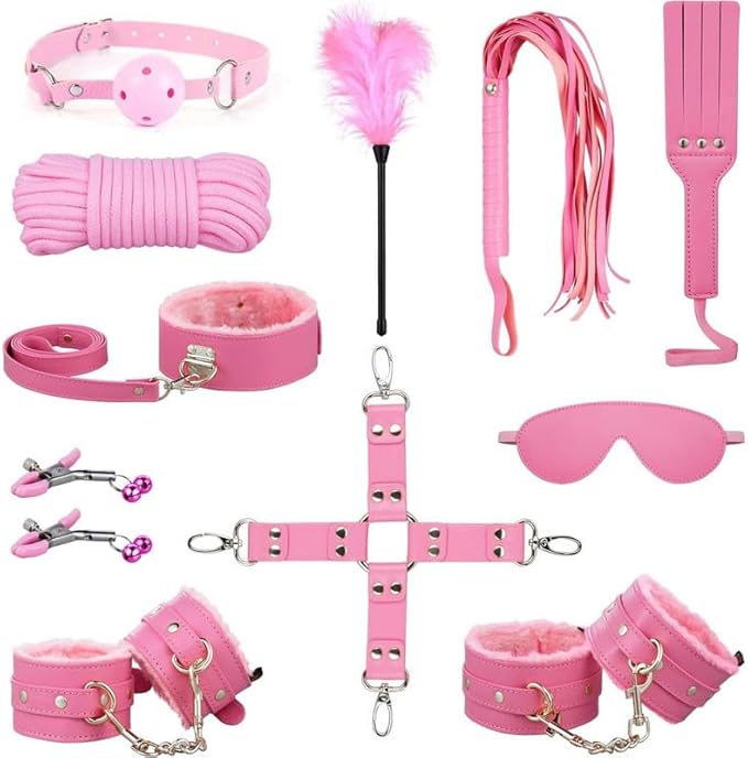 Pilates 11 Piece Fashion Design Leather Combination Set (Pink), Fun Cosplay Racket Accessories, Wrist and Hip Yoga Supplies, Couple Gifts