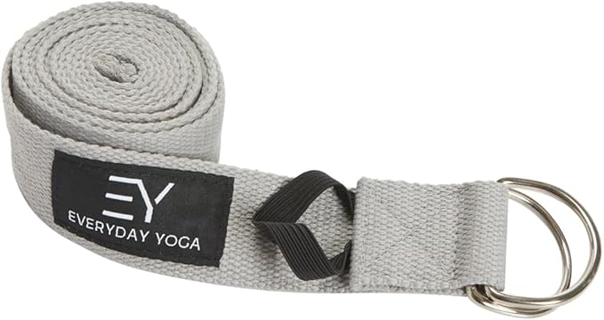 Everyday Yoga Strap with Metal D-Ring - Durable Stretching Strap for Yoga, Pilates, Flexibility & Physical Therapy (6ft, 8ft, 10ft)