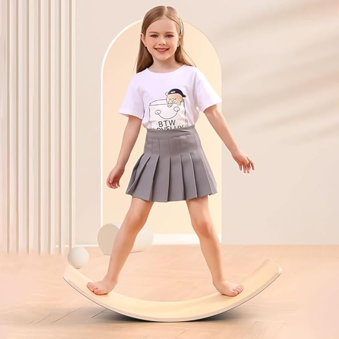 Wooden Balance Board Kids, [Natural Wood] Wobble Board for Toddlers Kids Children, 35" Rocker Board for Open Ended Montessori Learning Toy, Birthday Gifts for 3 4 5 6 7 8 Year Old Boys Girls (burlywood-L)