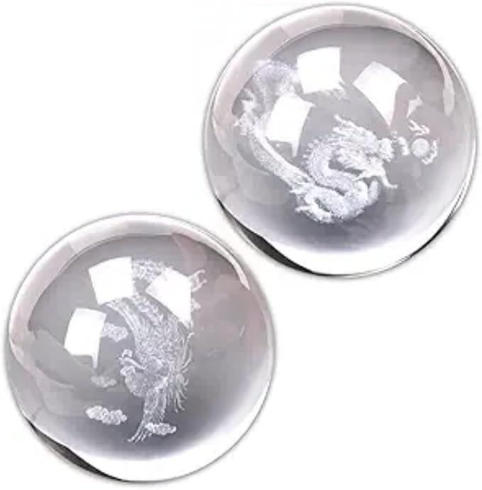2Pcs Baoding Balls for Hand Therapy Chinese Health Balls,Crystals Balls for Hand Massage,Stress Relief and Exercise Massage Tools and Equipment,1.58Inch, Divine Dragon&Phoenix Balls