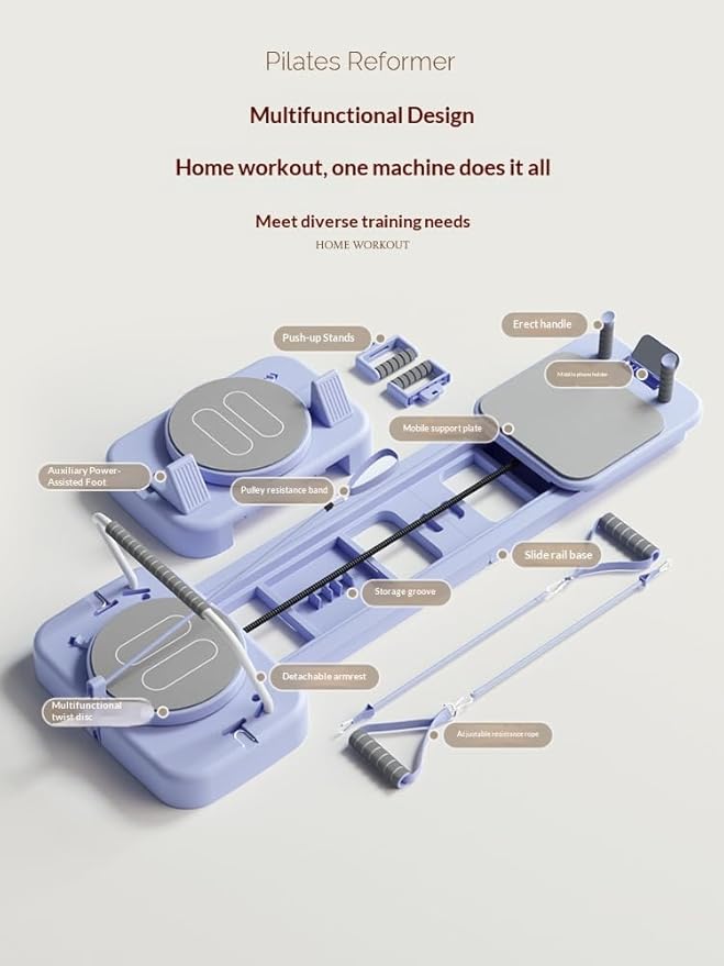 Pilates Board, Foldable Pilates Reformer Set for Home Workout with Timer, Multifunctional Portable Reformer Pilates Machine at Home Pilates Equipment