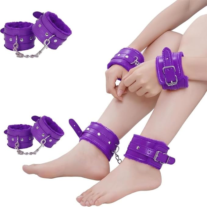 Fashion 7-Piece Plush Leather Pilates Training Set, Fun Wrist and Hip Exercise Cosplay Accessories [Purple], Couple Gift