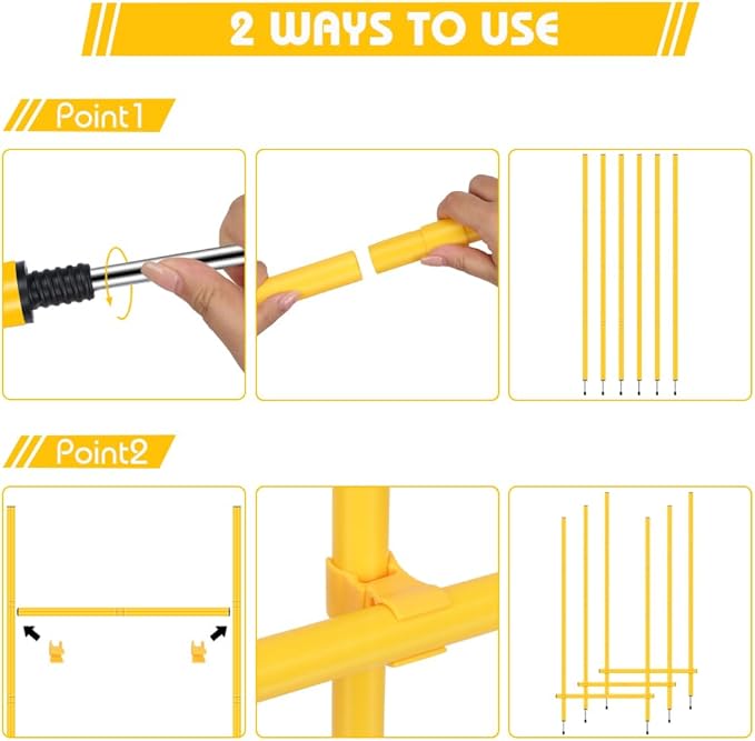 Agility Poles Training Equipment- Includes 6 Agility Poles, 6 Jumping Hurdles, Agility Ladder, 12 Soccer Cones, 1Jump Rope, Soccer Training Poles for Speed Training, Soccer Agility Training