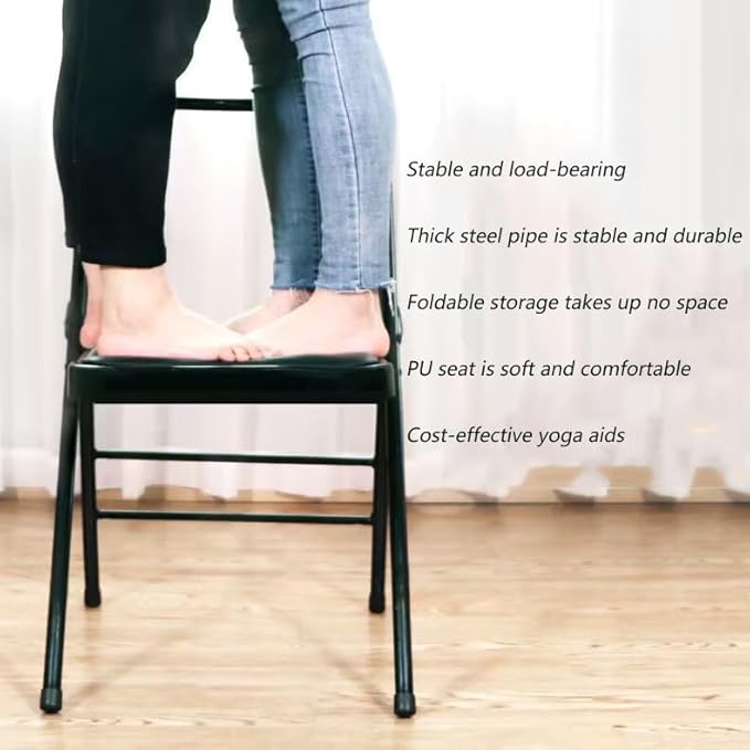Iyengar Yoga Chair Backless Yoga Chair Pilates Chair Yoga Inversion Chair PU Fabric Foldable Balance Training,Black