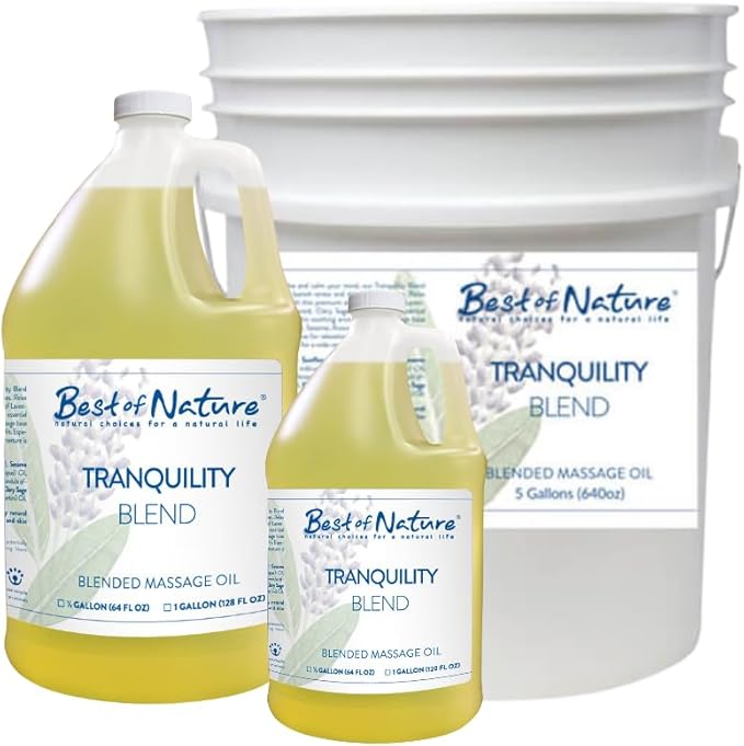 Best of Nature Tranquility Aromatherapy Massage & Body Oil - Soothing Blend with Lavender, Sage, Rosewood & Palmarosa, Ideal for Relaxing Massage or Daily Moisturizing - Half Gallon (64 fl oz)