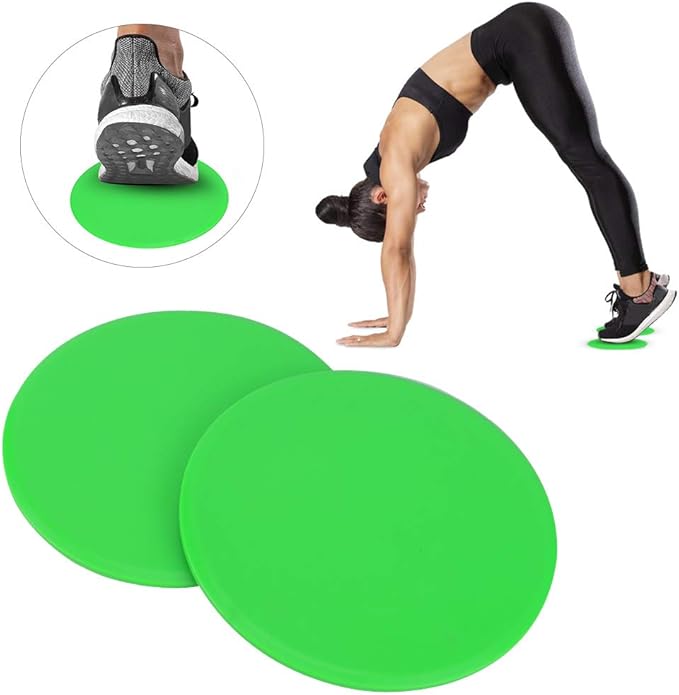 Core Slider Gliding Discs 2Pcs | Full Body Workout for Core Strength/Balance/Stability | Portable Exercise Discs for Home/Gym/Travel | EVA ABS Round Green Design