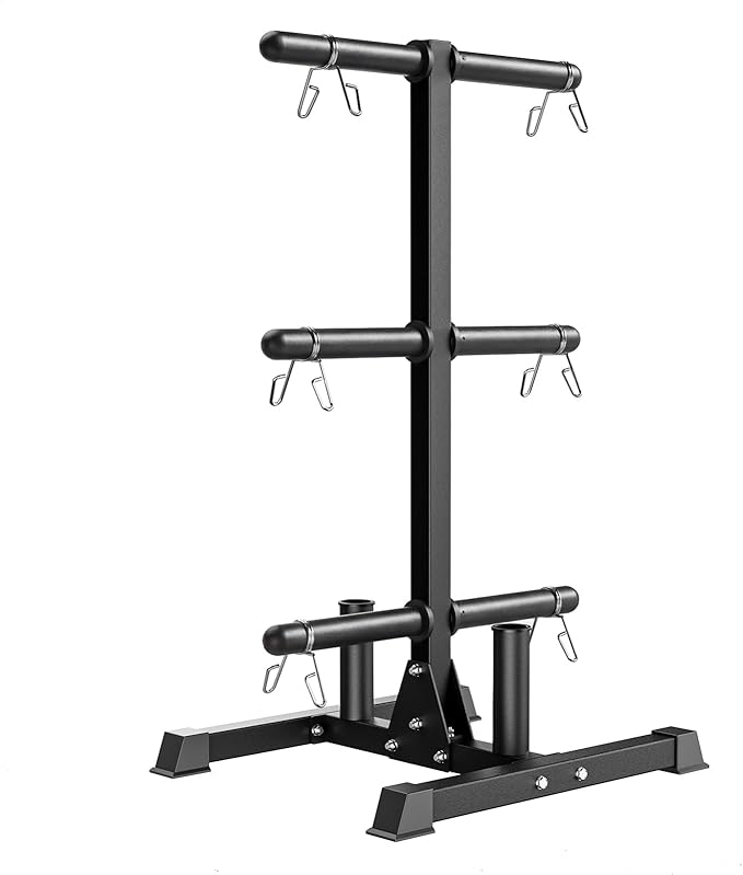 Weight Plate Tree Rack & Weight Set, Strength Training Plate Storage Stand and Barbell Holders for Home Gym, 1100 lb Weight Capacity, Fits Both 1" and 2" Bumper Plates