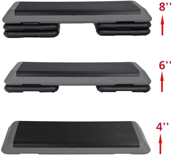 43-inch Aerobic Stepper Exercise Step Adjustable Workout Platform with 4 Training Riser - 4” 6” 8" for Fitness, Black