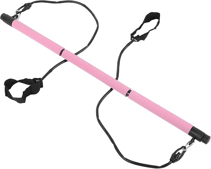 3 Sections Pilates Bar, Pilates Exercise Stick with 2 Tension Straps, Detachable Yoga Pull Rods for Full Body Workout, Home Gym Fitness Equipment for Men and Women