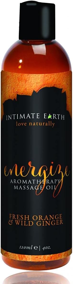 Intimate Organics Energizing Massage Oil, Fresh Orange and Wild Ginger, 4 Ounce