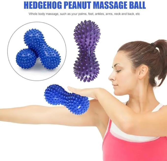 2 Pack Peanut Massage Ball Roller Spiky Double Lacrosse Balls Trigger Point for Stress Reflexology Foot Muscle Therapy Deep Tissue Relieve Strength Exercise Fitness Body