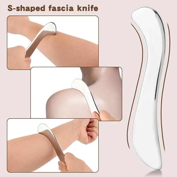 3 in 1 Stainless Steel Muscle Scraper Tools Set, Gua Sha Scraping Tool Physical Therapys Massager Tool, Scraping Massage Tools for Back, Legs, Arm, Body(Color:Silver)