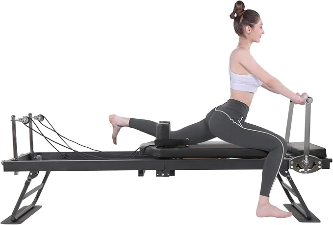 Pilates Reformer, Foldable Reformer Pilates Machine for Home Use, Cardio Fitness Rebounder with Dual Resistance- Springs and Cords, Pilates Equipment for Home Gym Workouts, Up to 264 LBS