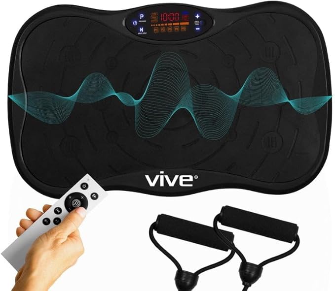 Vive Vibration Plate Exercise Machine - Shake Plate Vibration Platform with Resistance Exercise Bands - Lymphatic Drainage Machine for Shaping, Toning, Wellness, Recovery, and Weight Loss