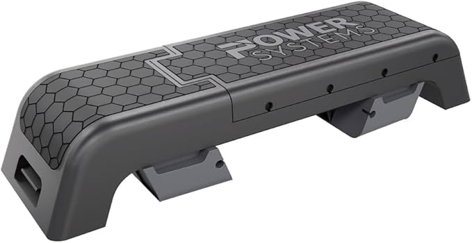 Power Systems Step Bench & Weight Bench | Aerobic Platform & Plyo Box for Cardio, Strength | Commercial Grade Full Body Home Gym Stepper with Adjustable Multifunctional Deck & Resistance Band Clips