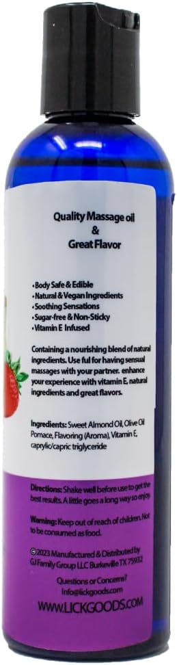 Lick Strawberry Banana Flavored Massage Oil – Sweet Creamy Fruit Edible Massage Oil with Vitamin E, Smooth Body-Safe Glide for Couples Massage & Relaxation, 4 oz