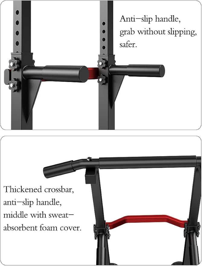 Power Tower Dip Station Pull Up Bar - Multi-Purpose Home Gym Equipment with Adjustable Height and Non-Slip Foot Pads - 150kgs Capacity