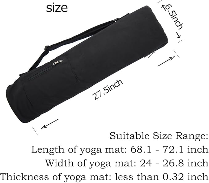 Cotton yoga mat bag with Pockets and Adjustable Strap - Full Zip Cargo Yoga Mat Carrier Bag - Bag for 1/4" 1/3" Thick Yoga Mat