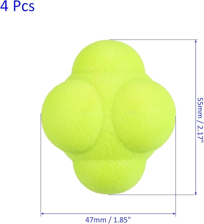 4 Pack Reaction Ball - TPR High Difficulty Flexibility Training Ball Apply to Sports Exercise Daily Use (47 x 47 x 55mm, Yellow)