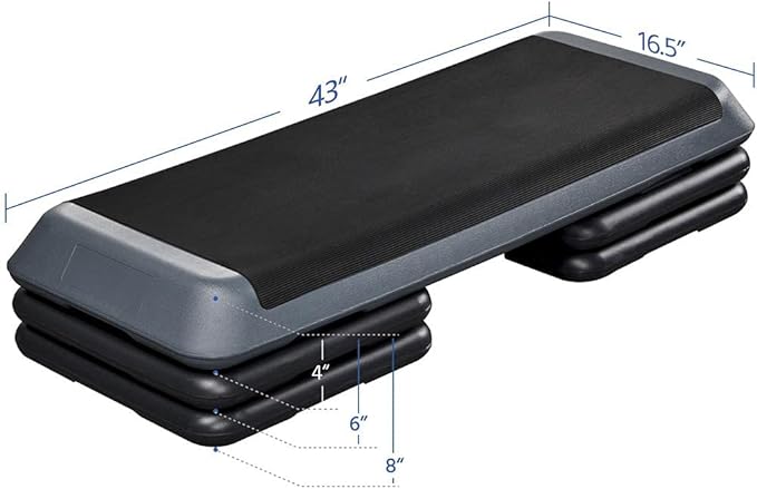 Yaheetech Aerobic Stepper, 4-6-8in Height-Adjustable Aerobic Exercise Step Platform Health Club Size w/Risers & Non-Slip Surface & Non-Marking Feet for Home Gym Workout & Training
