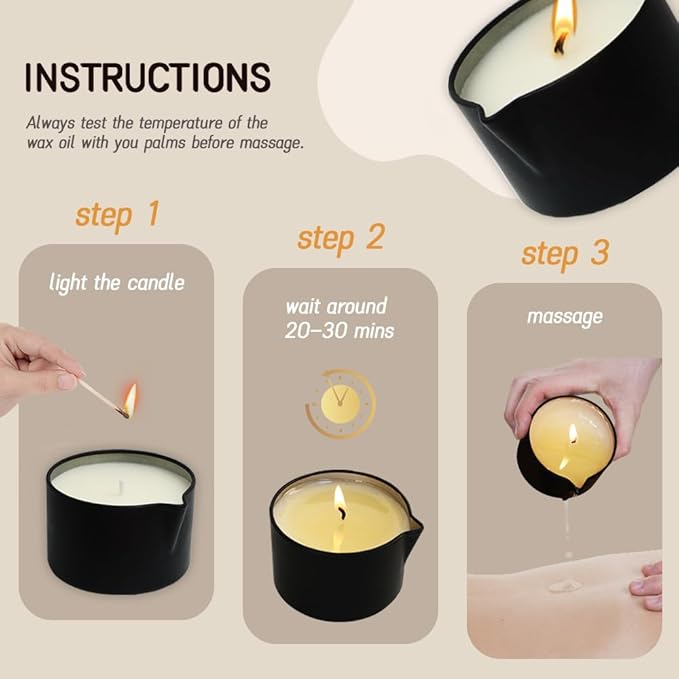 Massage Candle 4 Pack for Body Care,Low Temp Scented Soybean Wax Candle Melts into Warming Massage Oil for Skin Treatment-13.4 OZ (Scents-Pine & Eucalyptus, Fresh Rose, Limoncello,Amber Leather)