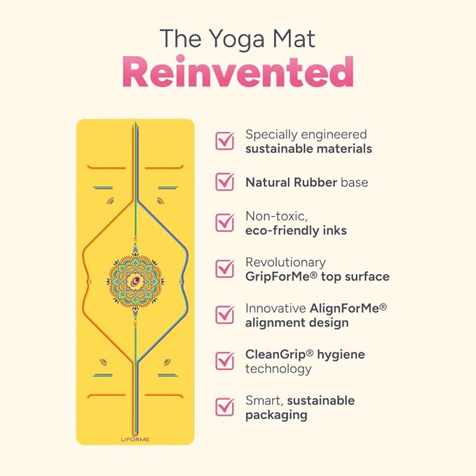 Liforme Printed Yoga Mat Collection - Free Yoga Bag Included - Patented Alignment System, Warrior-like Grip, Non-Slip, Eco-friendly, Sweat-resistant, Long, Wide and Thick for Comfort