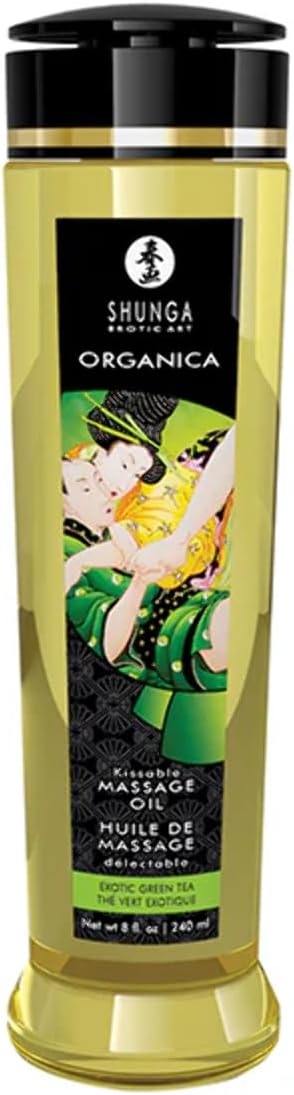 Shunga Erotic Art Organica - Kissable Massage Oil - 8.0 Oz - Exotic Green Tea