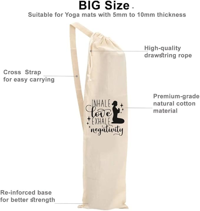 Mayatra's Organic Large Yoga Mat Tote Bag Cover -100% Cotton Lightweight,Washable Yoga Dust Bag With Adjustable Strap Unisex