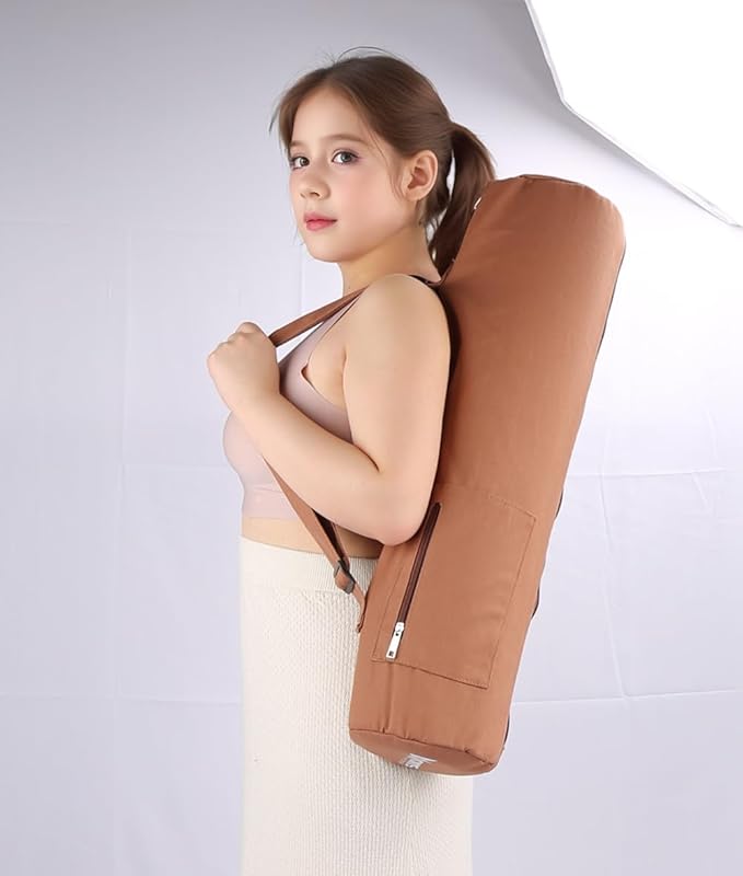 Cotton yoga mat bag with Pockets and Adjustable Strap - Full Zip Cargo Yoga Mat Carrier Bag - Bag for 1/4" 1/3" Thick Yoga Mat