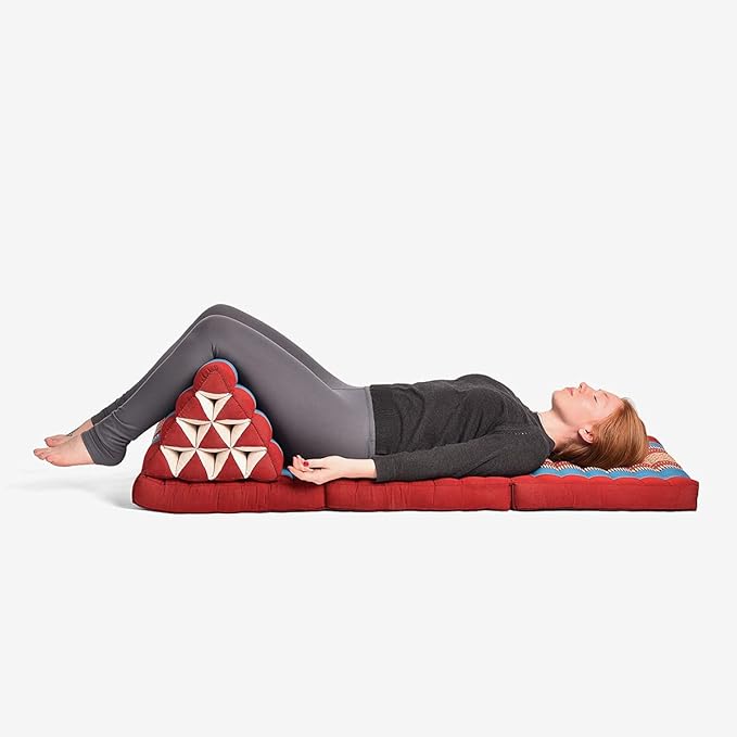 Zafuko Three-Fold Thai Cushion - Black/Red - Organic Water-Resistant Kapok Filling, Multi use Including meditaiton, Lounging, Reading, Stretching.