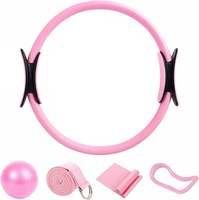 Women's Fitness Exercise Set Pilates Ball Rings and Band with Nonslip for Home Exercise and Flexibility Pilates Rings and Ball Set for Flexibility