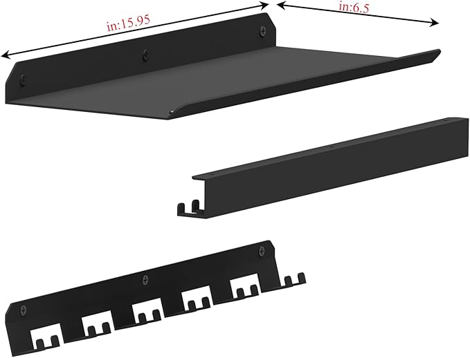 24 Inch Metal Floating Shelf Compatible with Tonal Accessories, Wall Mounted Home Gym Storage Organizer with T-Lock Adapters, 6 Pre-Installed Brackets & Hooks, Black Workout Equipment Holder(Black, 1)
