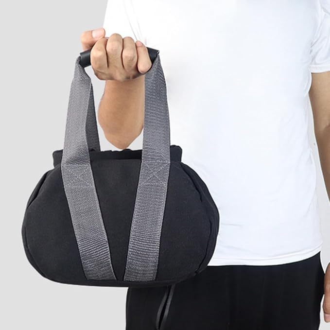 Adjustable Canvas Kettlebell Sandbag with Ergonomic Silicone Handle for Strength Training, Home Gym, Yoga, Weightlifting, 0-35 lb Capacity, Fillable, Black
