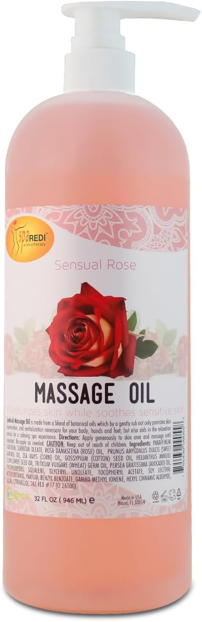 SPA REDI - Massage Oil Sensual Rose Professional Pedicure, Body and Hot Oil Manicure, Infused with Natural Oils, Vitamins, Panthenol and Amino Acids - 32oz