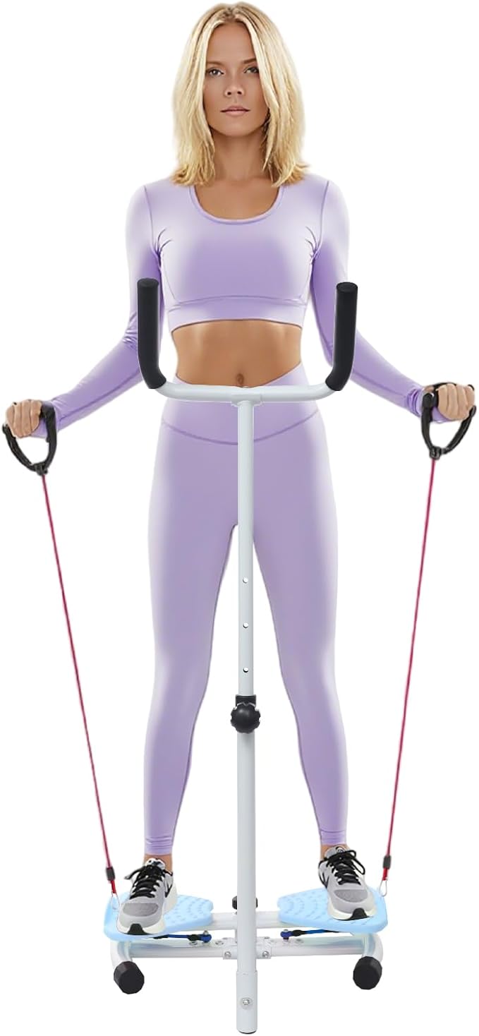 Waist Twister Board, Home-Gym Core Trainer with Handrail & Pull Cords, Noiseless 360° Ab-Twister Platform for Belly-Fat Burn, Strength & Balance Workouts, 330 Lbs Capacity
