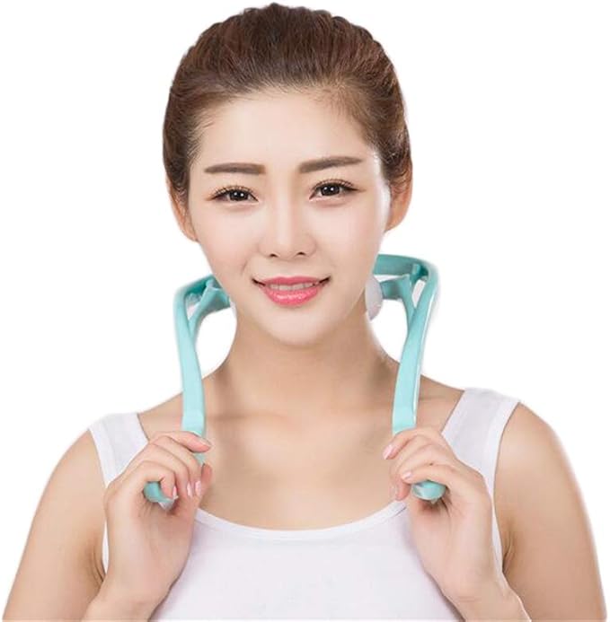 Neck Manual Massager, Portable Handheld Manual Neck Shoulder Massage Tool, Shiatsu Deep Tissue Pressure Trigger Point Neck Pain Relief Massage Roller Muscle Relaxation Massager for Home Office (Blue)