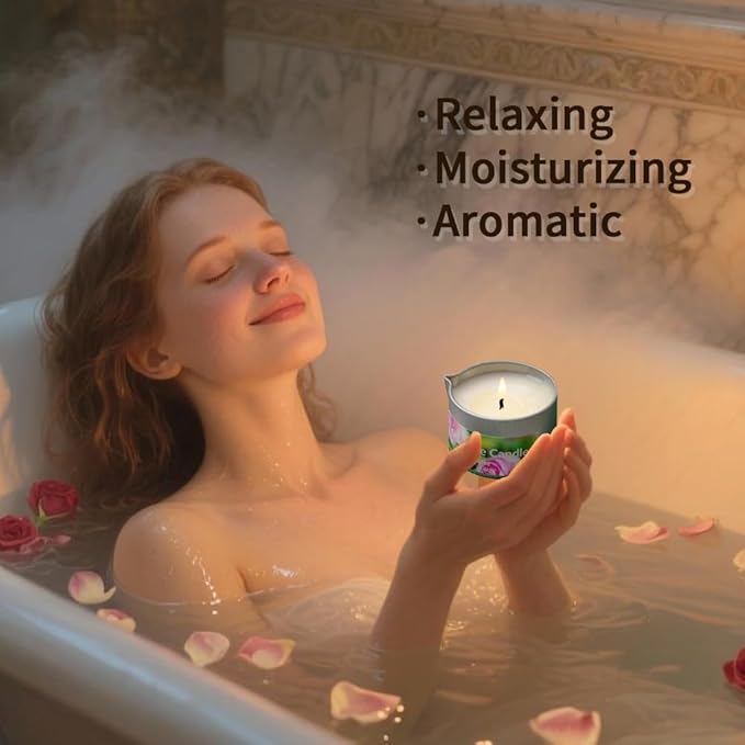 Scented Massage Oil Candle 3 Pack with Essential Oils, Warm Massage Body Oil, Aromatic Relaxing Soybean Low Temp Aromatherapy Candle 6.9OZ (Rose,Myrrh,Bergamot)